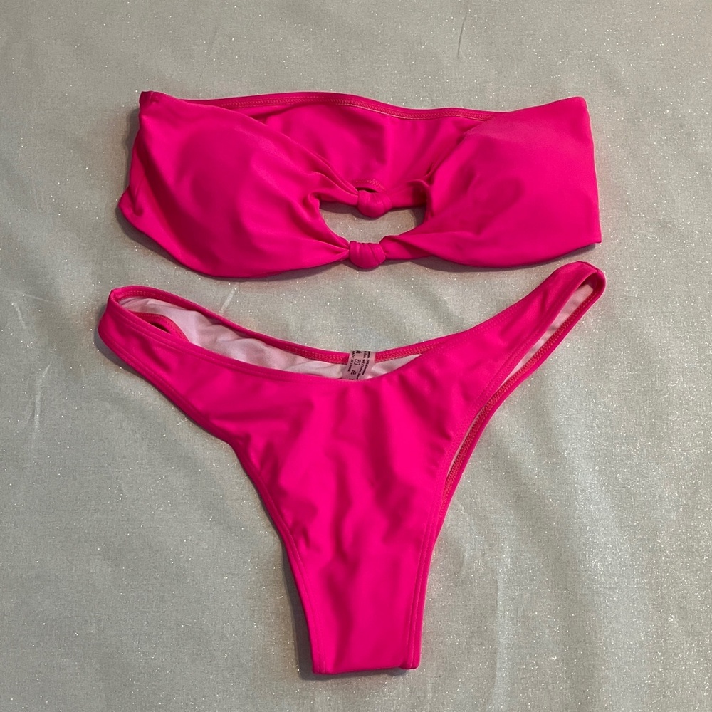 NWT Shein Hot Pink Bikini Top and Bottom Set Size Large